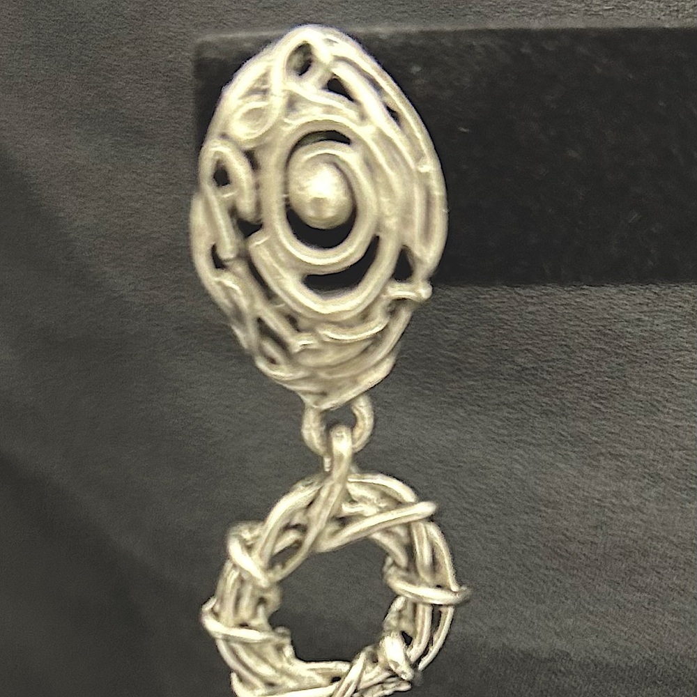 Rustic Silvertone Dangle Earrings - Picture 3 of 5